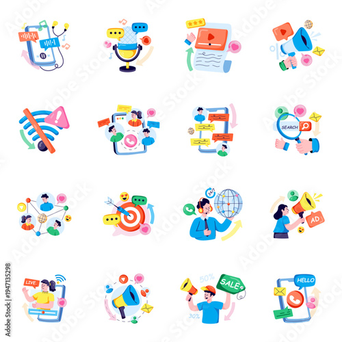 Set of Communication Flat Illustrations 