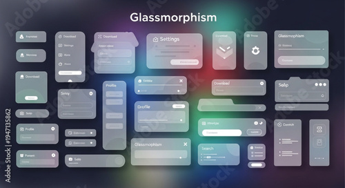Glassmorphism UI elements collection modern design.