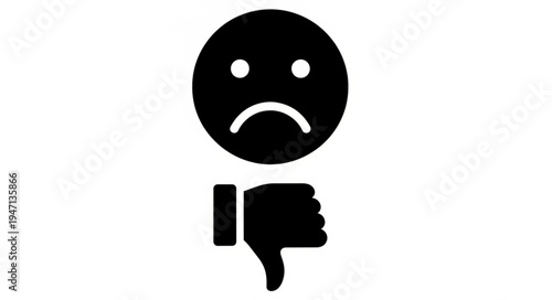 Sad face icon with thumbs down symbol for negative feedback.