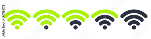 Network wifi icons. Wifi signal strength levels, 5G and LTE wifi signs mobile phone flat vector illustration set. Smartphone wifi signal indicators