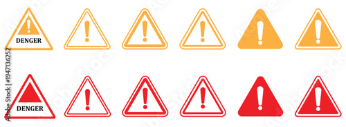 warning danger icon. Caution alarm alert set, triangle warn sign , attention vector icon, red yellow black color. Warning, attention, caution sign set.