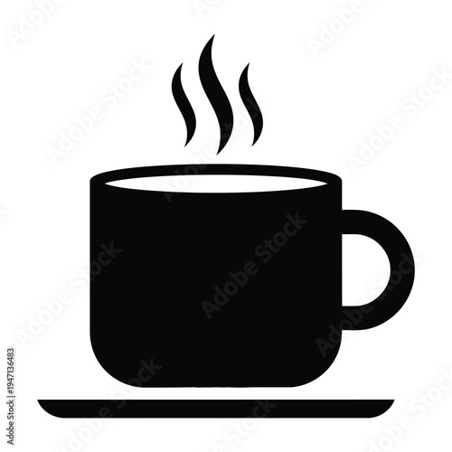 Steaming coffee cup silhouette on saucer