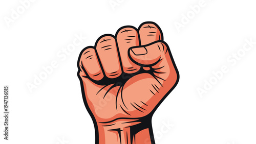 Powerful clenched fist raised up high in a gesture of solidarity, strength, protest, and social justice movement.