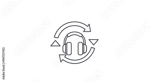 Headphones with circular arrows icon.