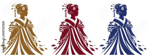 Beautiful Japanese Geisha Silhouette Set in Kimono with Traditional Hairstyle