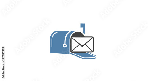 A blue mailbox with an open flag.