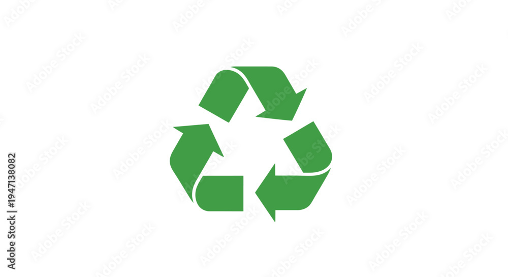 Obraz premium A green recycling symbol with three arrows on a white background, conveying an eco-friendly and sustainable mood.