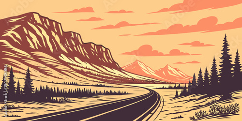 USA, US, U.S, United States - Dalton Highway Sunset – Endless Arctic Tundra Road and Remote Wilderness Panorama in the United States