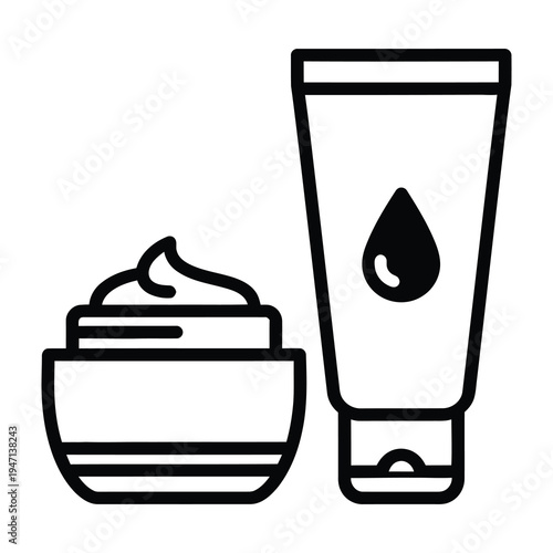 Cosmetic cream jar and tube icon set for skincare products
