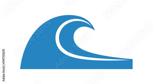 A stylized blue wave graphic with a white interior curve on a plain white background, created with flat design techniques.