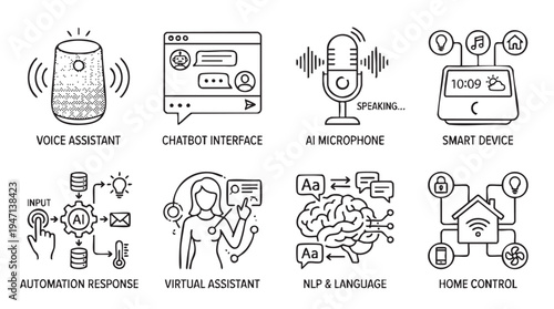 Smart home automation icons set in line style for technology and innovation