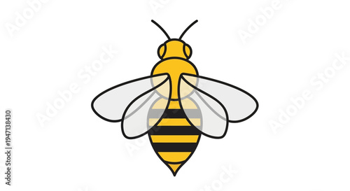 A cartoon bee with yellow and black stripes flies against a clean white background.