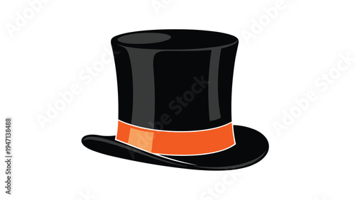 Classic black top hat with a bright orange ribbon band, symbolizing formal attire, magic, or a gentleman's fashion.