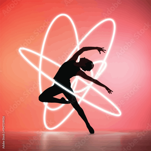 Elegant silhouette of a ballerina dancing with light trails, conveying grace, artistry, and movement