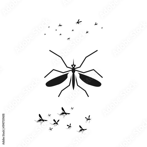Mosquito Silhouette Illustration with Swarm Pattern Around Insect