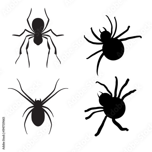 Spider Silhouette Icon Set with Various Arachnid Body Shapes