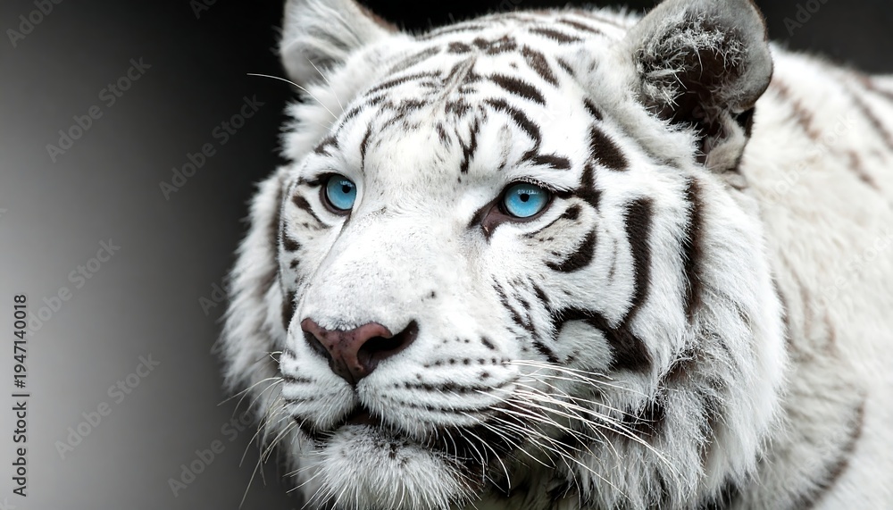 Fototapeta premium White Tiger Closeup Portrait with Blue Eyes.