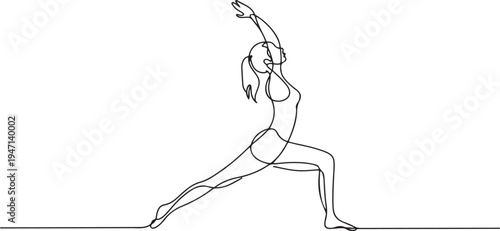 one continuous drawn line of yoga drawn from the hand picture silhouette. Line art. character female athlete. one line Icon drawing
