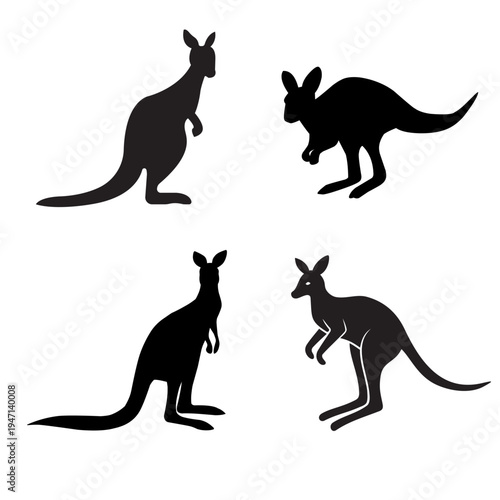 Kangaroo Silhouette Icon Collection with Different Jumping Poses