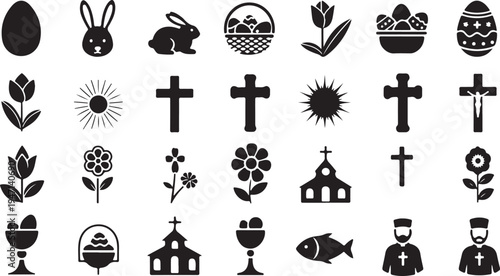 Collection of religious and easter icons and symbols on transparent background isolated on transparent background, isolated on white background, Vector