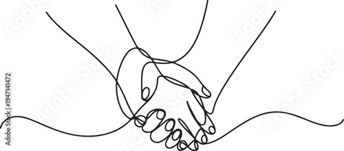 continuous single non-painted one-line intertwined hands of a man and a woman drawn by hand picture silhouette. Line art. hands woven. one line Icon drawing