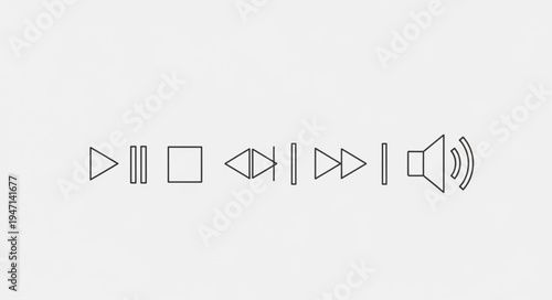 Minimalist outline icons for music player controls and volume.
