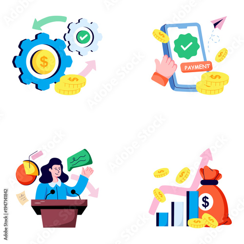Set of Business and Analytics Flat Illustrations