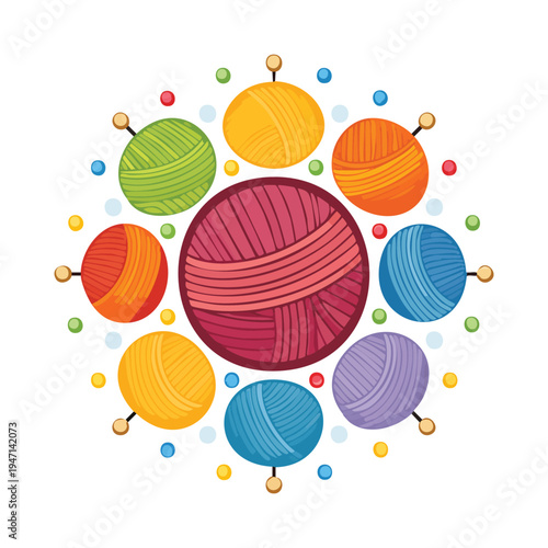 Colorful yarn balls arrangement illustration for crafts and needlework