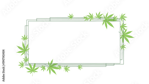 Rectangular frame border decorated with green cannabis leaves isolated on white background for copy space.