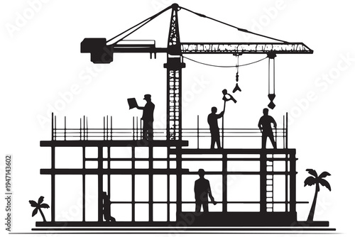 silhouette of a construction site construction site with crane