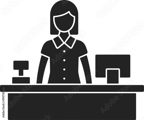 Cashier or Retail Worker Icon Behind Counter vector illustration
