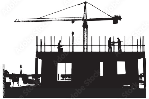 silhouette of a construction site construction site with crane