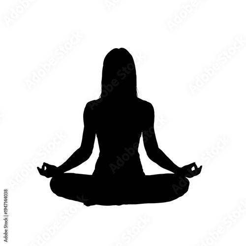 silhouette of a person in yoga position	, a woman sitting in the lotus position