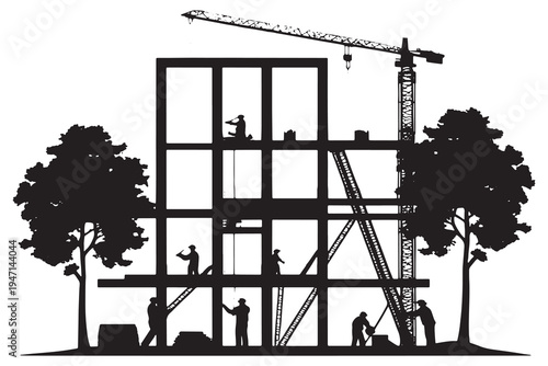 silhouette of a construction site construction site with crane