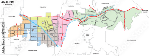 Administrative and roadmap of Anaheim, Orange County, California, United States