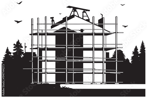 silhouette of a construction site construction site with crane