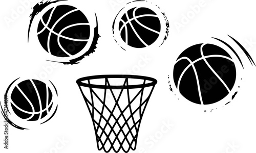 Black Basketballs and Hoop White Background sport game