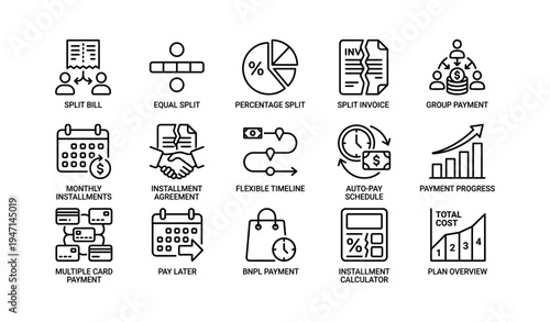 Financial planning icons for billing and payment management
