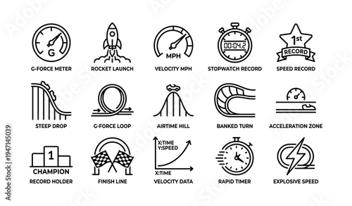 Vector icons illustrating various racing and speed elements