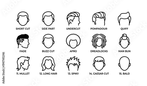 Different modern hairstyles icons set with various haircut styles for men