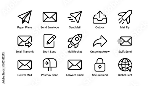 Email icons collection: communication, mail, send, global, secure