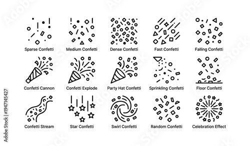 Diverse confetti icons collection for celebratory designs