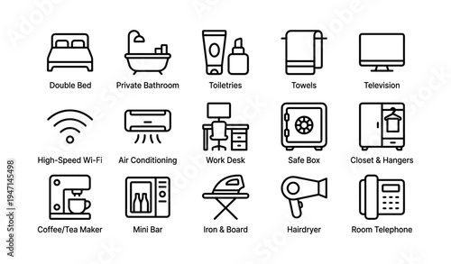 Hotel room amenities: icons of comfort and convenience