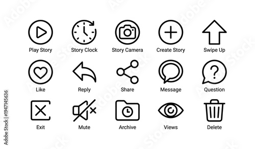Social media interface icons collection for interaction and engagement