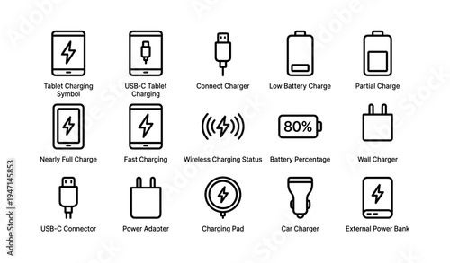 Different charging symbols and devices for electronic gadgets
