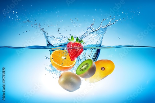 Fresh Fruits Splash in Water - A Refreshing and Healthy Combination