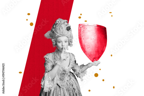 Obraz na plátně Trend artwork creative sketch 3D collage of young lady finger gesture shh hand h