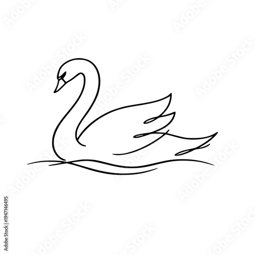 Elegant Swan Line Art Illustration Minimal Swan Outline Vector