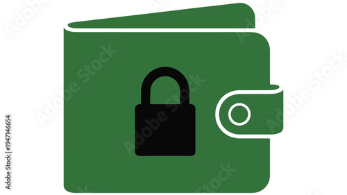 Secure Green Wallet Icon with Padlock Isolated on White Background