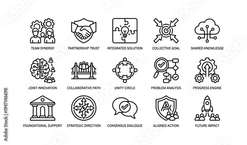 Collaborative icons representing teamwork and innovation for strategic progress